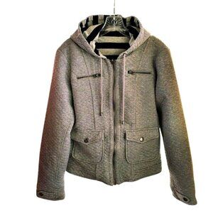 Reversible Moto Hoodie Jacket Talon Zipper Gray Quilted Stripe Womens M